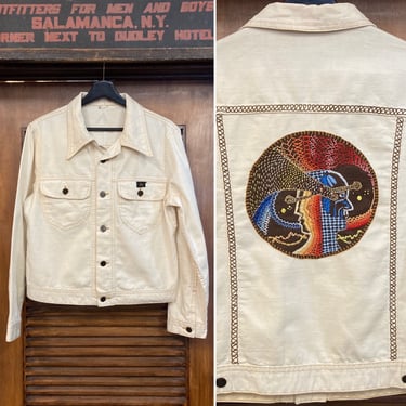Vintage 1970’s Peter Max Style Embroidery Denim Trucker Jacket, 70’s Jacket, 70’s Boho, 70’s Hippie Style, Vintage Clothing 