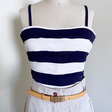 Vintage Karl Lagerfeld Blouse, Navy and Cream, S 