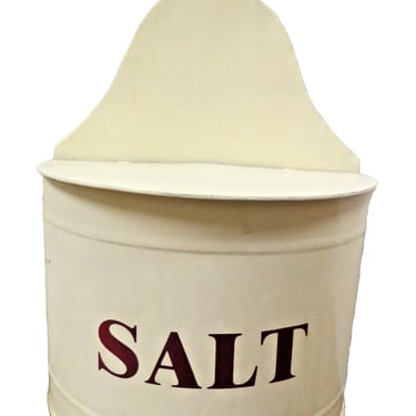 Vintage Tin Metal Hanging Salt Box 