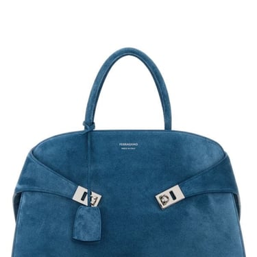 Salvatore Ferragamo Women Denim Blue Suede Large Hug Handbag