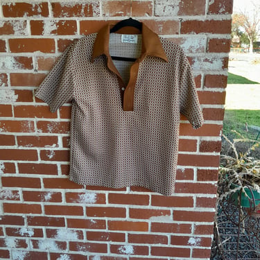 Vintage 70s Mens Iconic Polyester  Fabulous Polo /  M / Dagger Collar / Arnold Palmer Doubleknit 