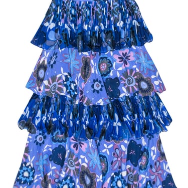 Celia B. - Blue Multi-Print Tiered Maxi Skirt Sz XS