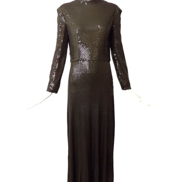 1960s Black Sequin Evening Gown, Size 6