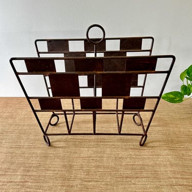 Vintage Metal Magazine Rack - Album Holder - Copper Tone 