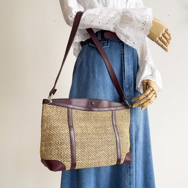 John Romain handbag 70s vintage woven straw oxblood cordovan leather purse 