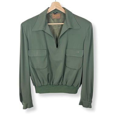 Vintage 1950s Rayon Gabardine Pullover Goucho Style Ricky Jacket ~ size L ~ Rockabilly ~ Flap Pockets ~ Atomic Era 