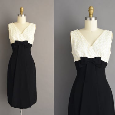 vintage 1950s dress | Beautiful Black & White Sequin Cocktail Party Wiggle Dress | Small Medium | 50s vintage dress 