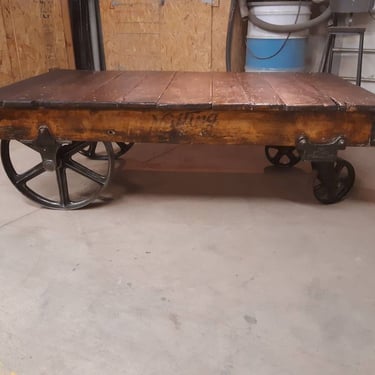 Vintage industrial factory cart coffee table made by the Nutting Co. 