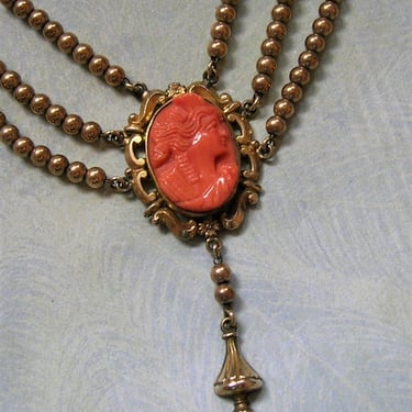 Antique Victorian Festoon Cameo Necklace, Old Festoon Necklace, Antique Drippy Necklace, Victorian Cameo Necklace (#4114) 