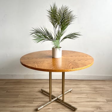 Vintage Circular Dining Table with Brass Base
