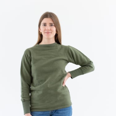 Vintage French Faded Olive Green Crew Sweatshirt | Worn In | 70s Made in France | FS119 | XS | 