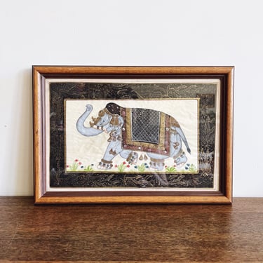 Vintage Indian Elephant Silk Painting 