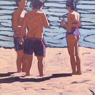 Beach #4 - Original Acrylic Painting on Canvas 16 x 20 - michael van, ocean, figurative, fine art, modern, sand, shadow, people, bathing 