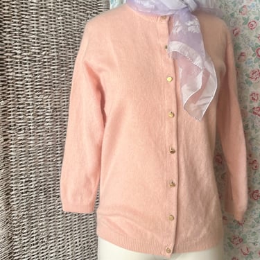 Blush Pink Cashmere Cardigan, Pin Up Sweater, Scotland, Bombshell Rockabilly, Vintage 50s 60s 