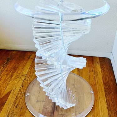 Striking Solid Thick Lucite Spiral Staircase Sculptural Table Dining Base