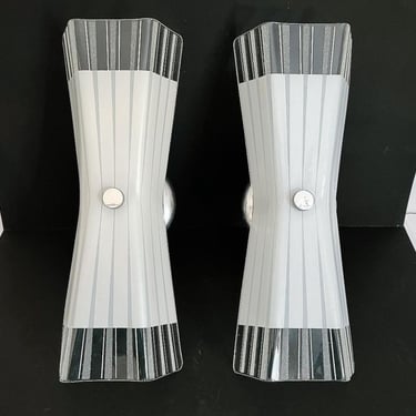 Pair Mid Century Striped Wall Sconces 