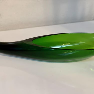 Blenko Vintage Acid Green Horn Bowl | 1960s glass dish 