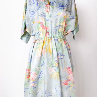 1970s Brushed Blue Floral Dress, sz. M