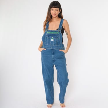 Liberty Jean Overalls 00s Denim Bib Pants Blue Work Wear Relaxed Baggy Dungarees Vintage Y2K Workwear Men's 34 x 32 Medium M 