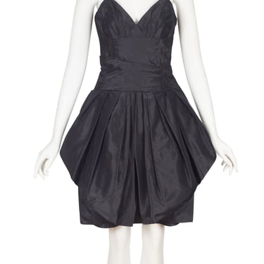 Christian Dior Haute Couture 1982 F/W Vintage Black Silk Taffeta Cocktail Dress Sz XS 