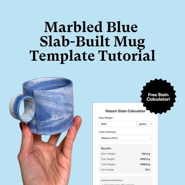 Marbled Blue Ceramic Mug Tutorial | Slab-Building Pottery Template | Beginners & Advanced Potters | Digital Download 