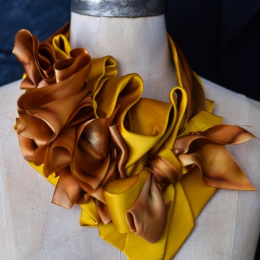 Hand Dyed Golden Silk Ruffle Aster Ascot