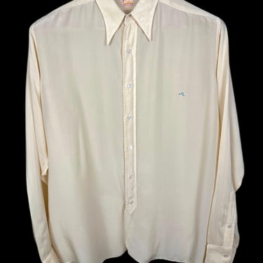 Vintage 1920s/1930s Silk Spearpoint Collar Dress Shirt ~ 16 / 35 ~ Gussets ~ Radium Guaranteed ~ Button-Up ~ Golden Era 