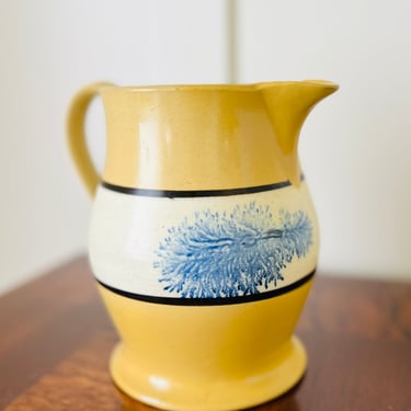 Antique Mocha Ware Pitcher, Yellow with Dendritic Decoration