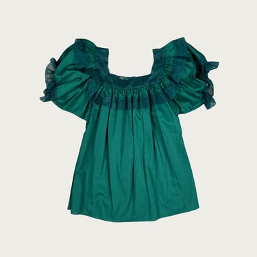 (M) 60s/70s Green Square Dancing Ruffle Top
