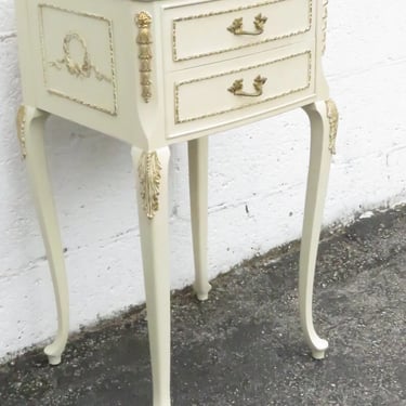 French Shabby Chic Carved Painted Tall Nightstand Side End Bedside Table 5269