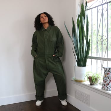 70s Military Coveralls | Olive Green Vintage Military Jumpsuit | %100 Cotton Military Jumpsuit | XL 