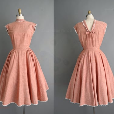 vintage 1950s dress | Summer Cotton Sweeping Full Skirt Dress | Small 