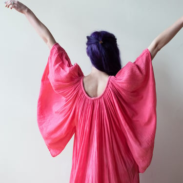 1970s Pink Gauze Angel Sleeve Dress 