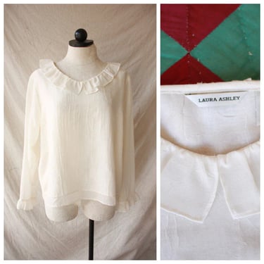 90s Laura Ashley Off White Romantic Blouse Size L / XL 