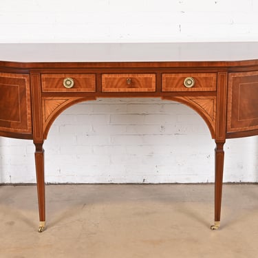 Baker Furniture Stately Homes Collection Sheraton Bow Front Inlaid Mahogany Sideboard, Newly Refinished