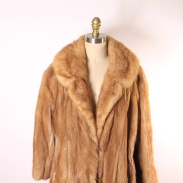 1950s Honey Brown Tan Long Sleeve Full Length Mink Fur Coat -L-XL 