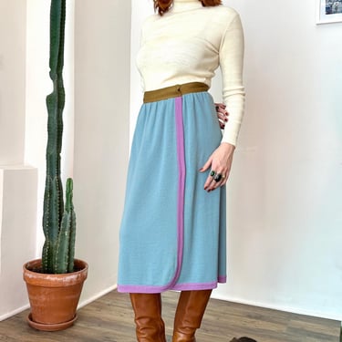 Vintage 1980s Skirt / 80s Giorgio Sant'Angelo Knit Skirt / Blue Green Purple ( M ) 