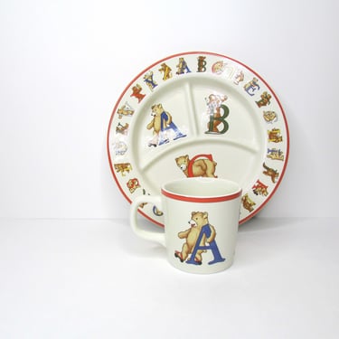 Vintage Tiffany & Company Alphabet Bears Cup and Divided Child's plate Made in Japan 1994 ABC's 