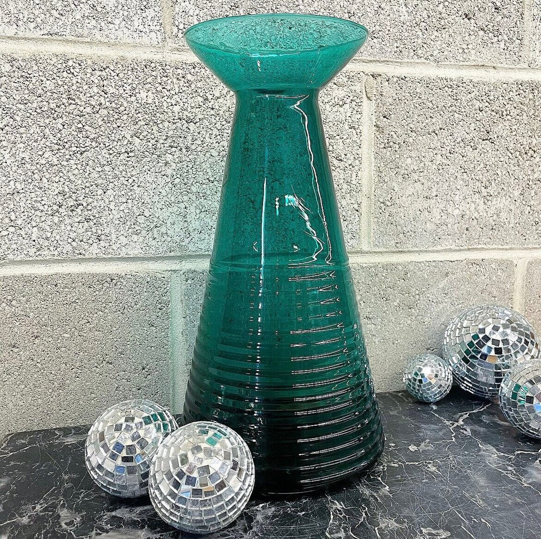 Vintage Vase Retro 1990s Vetreria Etrusca + Handblown + Clear Glass + Turquoise + Retrospect