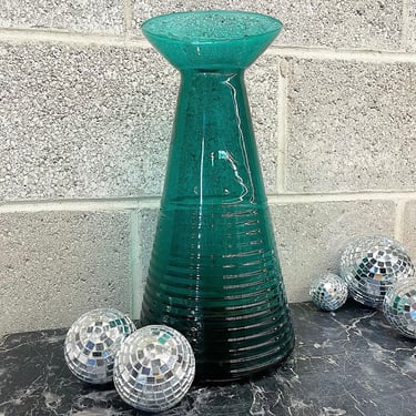 Vintage Vase Retro 1990s Vetreria Etrusca + Handblown + Clear Glass + Turquoise + Ribbed + Decorative Accent + Flower Display + Table Decor 