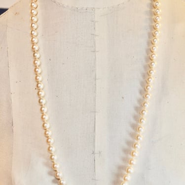 Pristine Single 30" Strand Glass Pearls Signed Marvella 1950s MCM Luminous Knotted Bridal Jewelry Necklace Timeless Classic Pearl Necklace 