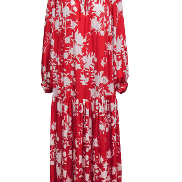 Johanna Ortiz - Red & White Tie Front Floral Print w/ Ruffle Maxi Dress Sz S