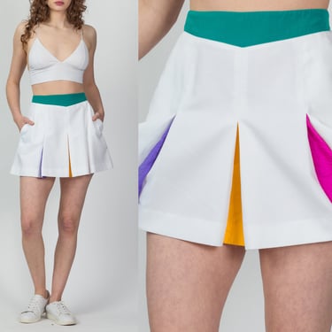 Vintage White Peek-A-Boo Pleat Tennis Mini Skirt - Medium, 28.5