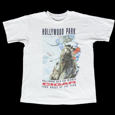 90s Cigar Racehorse T Shirt - Unisex Large | Vintage Hollywood Park Graphic Horse T Shirt 