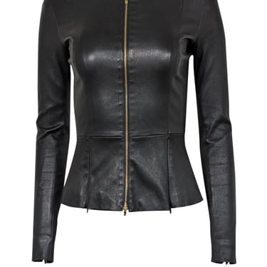 The Row - Black Lambskin Leather &quot;Anasta&quot; Zipper Jacket Sz 0
