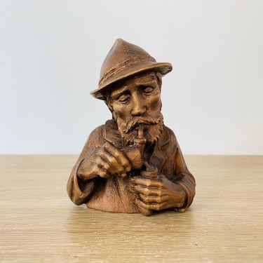 Vintage Man with Pipe Hand Carved Wood Figure by Handgeschnitzt Oberammergau Germany 