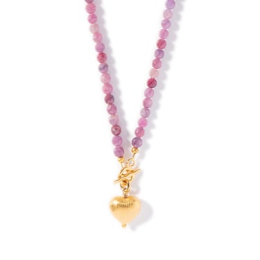 Pink Sapphire Heart Drop Necklace