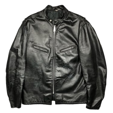 Vintage 60s/70s Schott Perfecto Black Cafe Racer Steer Hide Full Zip Leather Jacket Size 44/Large 