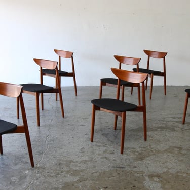 Set of 6+1 Harry Ostergaard Danish Modern Teak Dining Chairs 