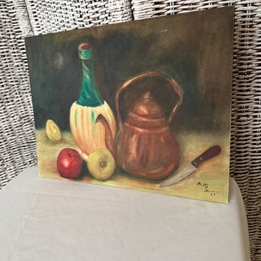 Vintage Oil Painting, Still Life, Artist Signed, Mid Century Art, OOAK Wall Decor, Not Framed 